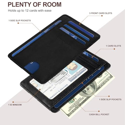 Front Pocket Thin Wallet for Men Women RFID Blocking Credit Card Holder Card Cases Slim Minimalist Wallet with Gift Box (Alaska Black) - color: Alaska Black