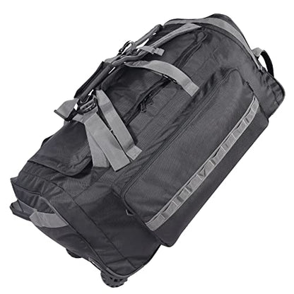 REDCAMP 85L/120L/140L Foldable Duffle Bag with Wheels, Large Travel Duffel Bag - color: 140L Black and Grey with Sturdy Bottom