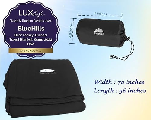 BlueHills Ultra Compact Travel Blanket Pillow 2 Pack Airplane 70X56In Black - color: C203-2pk-black