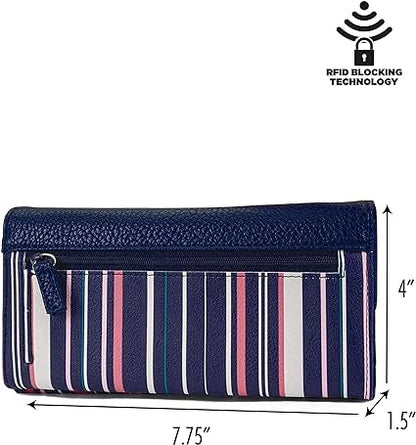 Nautica Money Manager Womens Slim RFID Blocking Wallet, Small Bifold Credit Card Holder with Zipper Coin Pocket and ID Window - color: Ribbon Stripe