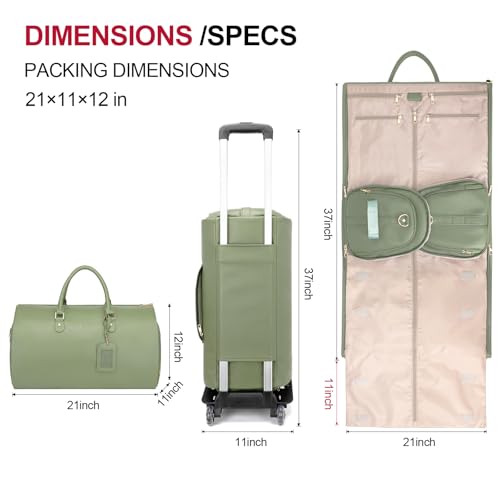 Modoker Convertible PU Leather Rolling Garment Duffle Bag for Women, Green - color: Rolling Green