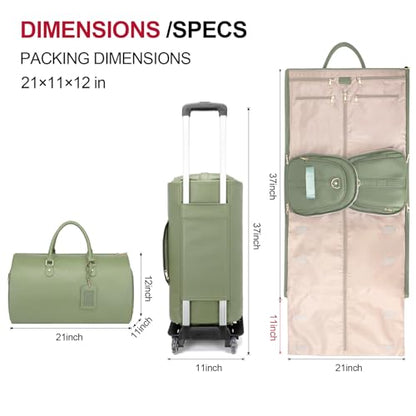 Modoker Convertible PU Leather Rolling Garment Duffle Bag for Women, Green - color: Rolling Green