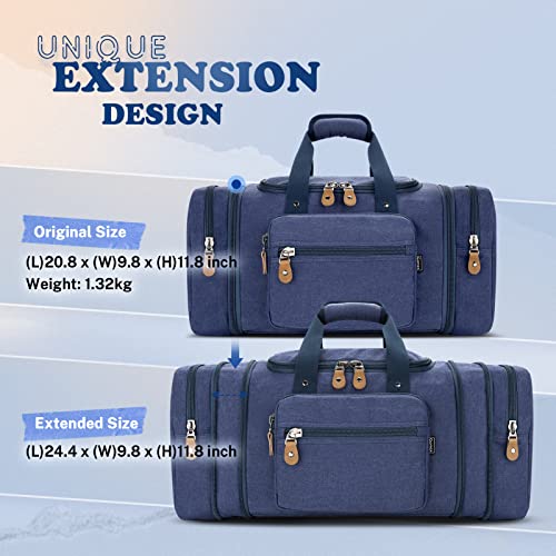 Gonex Canvas Duffle Bag, Expandable 50L Travel Overnight Weekender Bag - color: Blue, size: Large-50L (Without Shoe Compartment)
