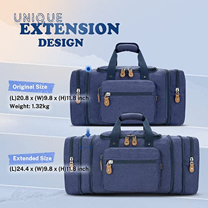 Gonex Canvas Duffle Bag, Expandable 50L Travel Overnight Weekender Bag - color: Blue, size: Large-50L (Without Shoe Compartment)