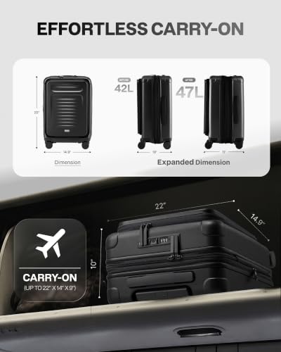 Coolife Expandable Luggage with TSA Lock Carry On Black - color: Black, size: 20 Inch-EXT