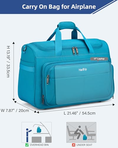 HanTrip 21 Inch Carry On Duffel Bag Overnight Tote Bags, Caribbean Blue - color: Caribbean Blue, size: Carry-on 21.5-Inch