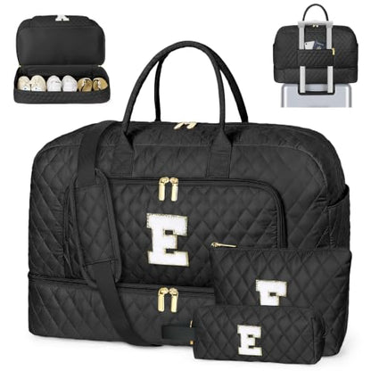 Girl Teen Women Birthday Gift Initial Weekender Bag for Women Overnight Bag - color: Black Diamond Quilted, style: E
