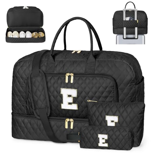 Girl Teen Women Birthday Gift Initial Weekender Bag for Women Overnight Bag - color: Black Diamond Quilted, style: E