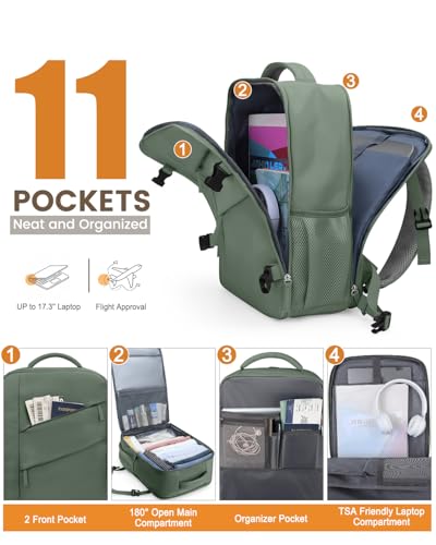 Capolo Travel Laptop Backpack Women Carry On Backpack Weekender Travel Bag - color: Green, size: Large