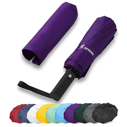 GAOYAING 46 Inch Large Automatic Rain Umbrella - Windproof Travel Lightweight Travel-Ready, Heavy Duty 12-Rib 210T Fabric, Portable with Protective Sleeve - color: Mysterious Purple
