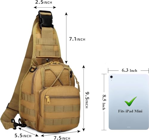J.SH Tactical Sling Bag, Military Shoulder Bag with MOLLE, Crossbody Bag 9L - color: Khaki