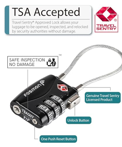 Fosmon TSA Approved Cable Luggage Locks, 3 Digit Combination, 2 Pack Black - style: 3 Digit mini black 2 pack