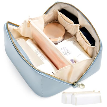 SHOWKOO Cosmetic Bag for Women, WideOpen Travel Makeup Bag with Compartment - color: Dusty Blue