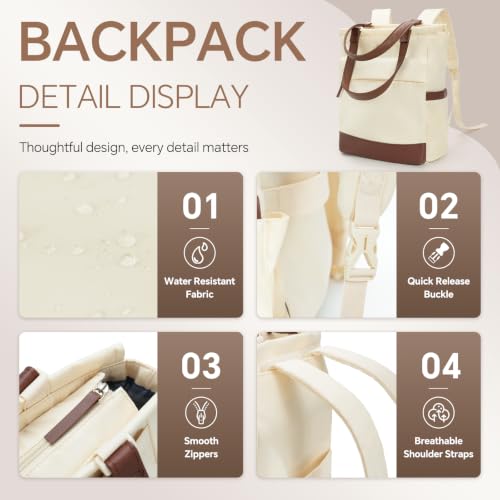 EMPSIGN Tote Backpack for Women, Work & Travel Bag, Fits 15.6" Laptop - color: Apricot/Coffee