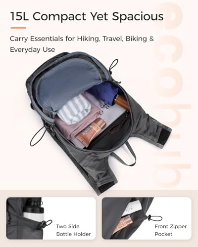 ECOHUB Small Hiking Daypacks Men 15L Lightweight Backpack for Travel Grey - color: Grey