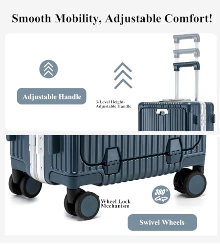 feilario PC Hardside Carry On Luggage, Aluminum Frame, TSA Lock, Cup Holder - color: A7-dark blue (zipperless closure), size: 20.8"