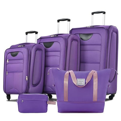 Merax Suitcase Set Softside 3-Piece Expandable Luggage with Travel Bag - color: Purple(22/26/30/Bags)