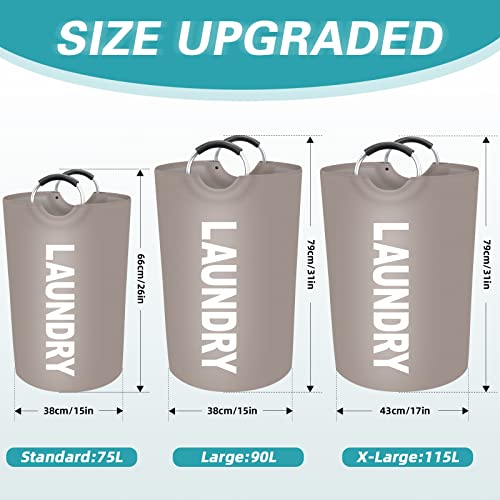 90L Large Laundry Basket, Dirty Clothes Waterproof Laundry Hamper, Khaki - color: Khaki, size: 90L