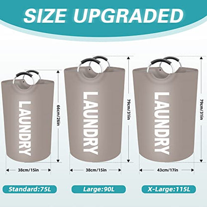 90L Large Laundry Basket, Dirty Clothes Waterproof Laundry Hamper, Khaki - color: Khaki, size: 90L