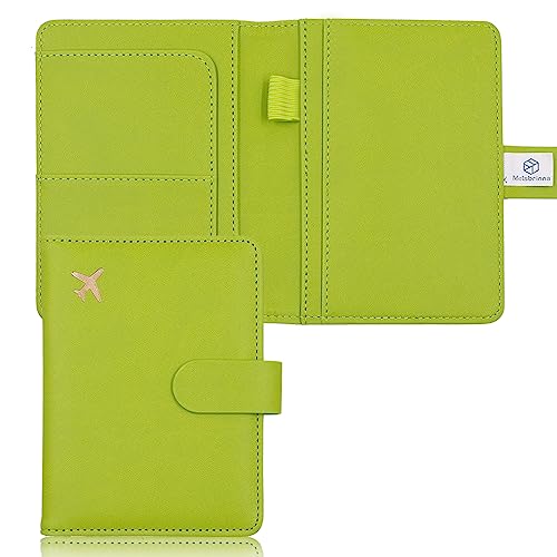 Melsbrinna Premium Leather Passport Holder Covers Case, Waterproof Rfid Blocking Travel Wallet Passport Holder with Pen Holder, Cute Passport Book for Women/Men - color: AU-Grass green