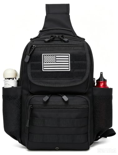Tactical Sling Crossbody Bag Holster Shoulder Backpack 15L - color: Black Flip