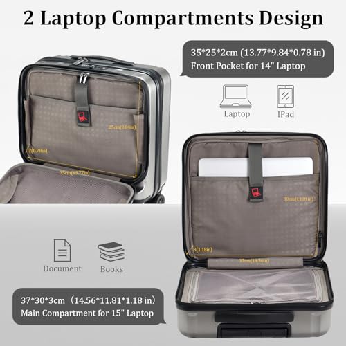 Kaleenie 16" Carry On Briefcase Luggage with 2 Laptop Compartments - color: Gray, size: 16 Inch
