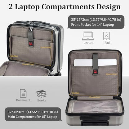 Kaleenie 16" Carry On Briefcase Luggage with 2 Laptop Compartments - color: Gray, size: 16 Inch