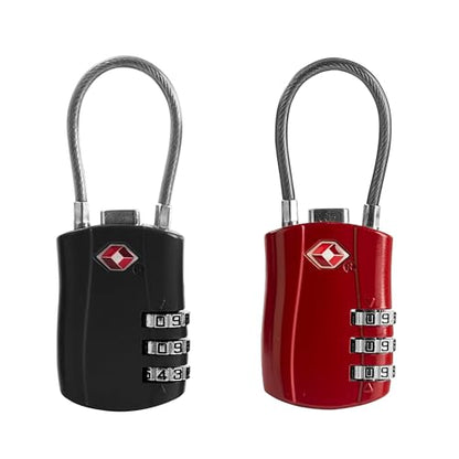 TSA Locks for Luggage, Small Padlock Combination with Cable, Luggage Locks TSA Approved, Combo Padlock with Code, for Travel Suitcase, Gym Locker, Gun Case, Backpack Zipper (Black+Red) - color: Black+Red