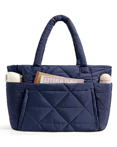 BAGSMART Tote Bag for Women, Puffer Tote Bag for Work Large Shoulder Bag - color: Navy Blue