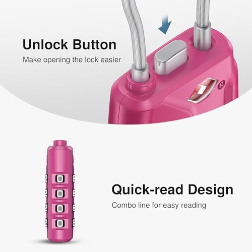 Puroma 2 Pack TSA Approved Luggage Locks 4 Digit Code Cable Lock Pink Dark - color: Basic Pink Dark