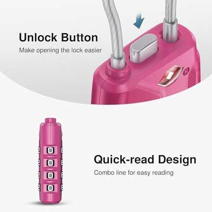 Puroma 2 Pack TSA Approved Luggage Locks 4 Digit Code Cable Lock Pink Dark - color: Basic Pink Dark