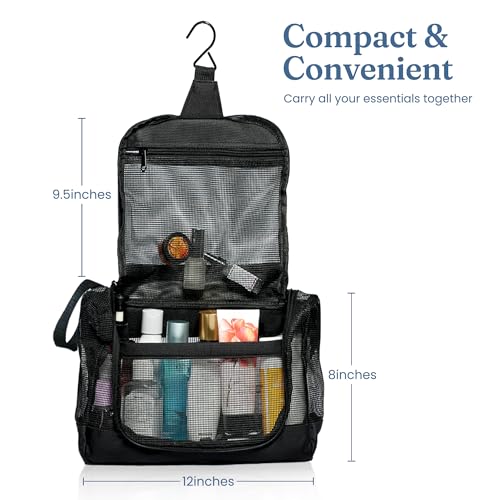 The Fine Living Co. Portable Latex Mesh Shower Caddy Hanging Metal Hook - color: Classic Black