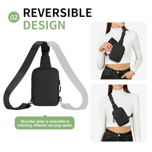 Mini Sling Bag for Men Women Fits for 6.1" Phone, Black - color: 3 Pocket-black