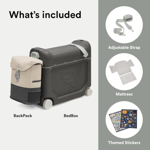 Stokke JetKids Travel Bundle, Midnight Grey - Includes BedBox Ride-On Suitcase & Backpack - Best for Kids 2-7 Years Old (Up to 77 lbs) - color: Midnight Grey