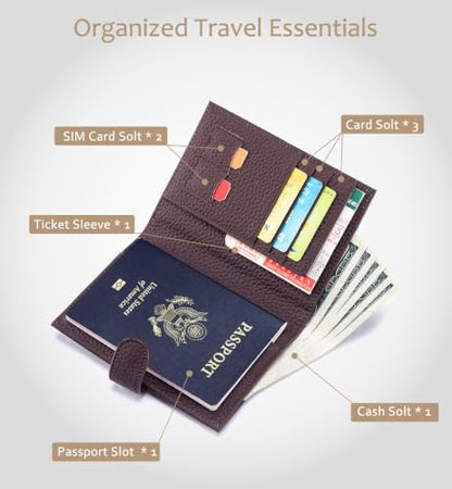 RFID Blocking Passport Wallet for Women, Travel Gift Ready - color: Coffee Brown