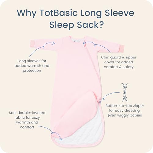 1.0 TOG Long Sleeve Sleep Sack, Baby Wearable Blanket 2-Way Zipper - color: Blush, size: 18-36 Months