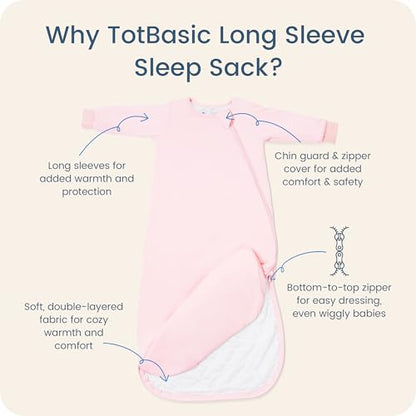 1.0 TOG Long Sleeve Sleep Sack, Baby Wearable Blanket 2-Way Zipper - color: Blush, size: 18-36 Months
