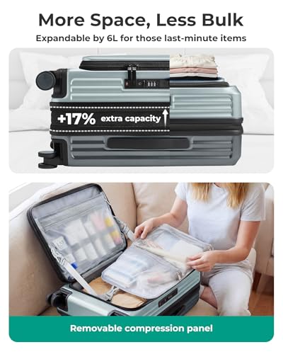 BAGSMART 20" Expandable Top-Opening Carry-On, Double Spinner, TSA, Green - color: Sage Green