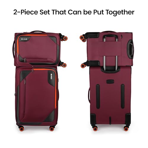 2-Piece(22/28in) Softside Luggage Set w/Front Open Pocket - color: Burgundy, size: 2-Piece Set (22"/28'')