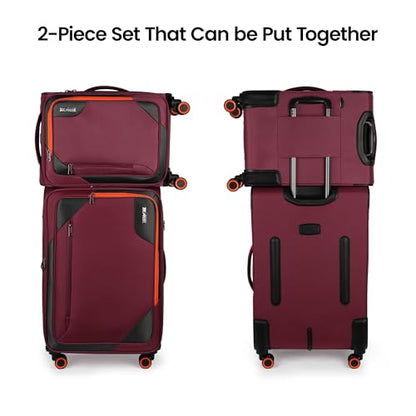 2-Piece(22/28in) Softside Luggage Set w/Front Open Pocket - color: Burgundy, size: 2-Piece Set (22"/28'')
