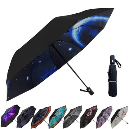 LLanxiry Compact Travel Umbrella, Windproof Automatic Umbrellas for Rain - color: Space (Auto), size: 44 Inch