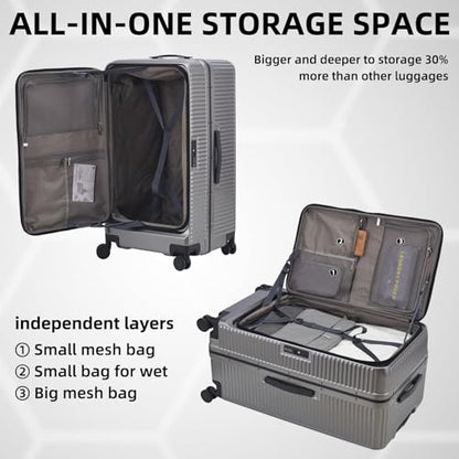 Kaleenie 29 Inch Aluminum Frame Checked Luggage Top Opening - color: Gray, size: 29 Inch