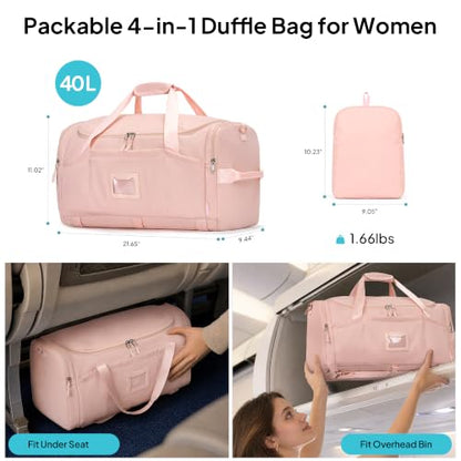 TOPEAST Foldable Duffle Bag for Travel, Large Travel Duffel Bags for Women - color: Pink