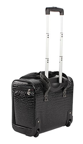 Kathy Van Zeeland Croco PVC Designer Underseat Luggage - 15 Inch Carry On Suitcase for Women- Lightweight Under Seat Bag with 2-Rolling Spinner Wheels (Black) - color: Black