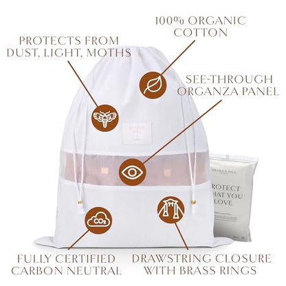 Hayden Hill Luxury Organic Cotton Dust Bags for Handbags Small 3 Pack | 15" Purse Storage, Protects From Dust & Light, Drawstring Closure, Shoe Dust Bags, Bag Cover, Certified Carbon Neutral - size: Small (11.5" W × 15" H)