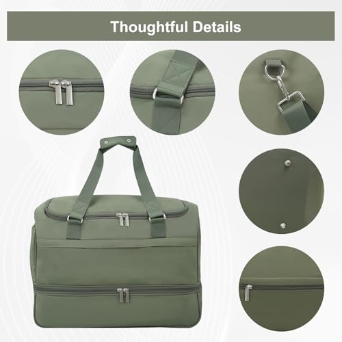Travel Duffle Bag for Women, Carry-On Weekender with Shoe Compartment - color: Green