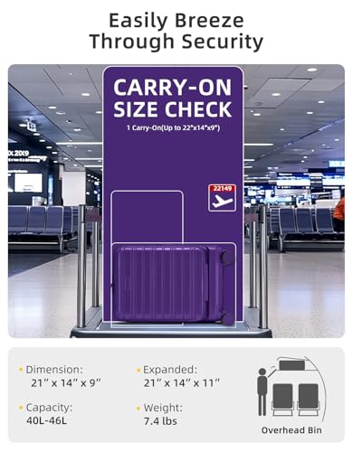 LARVENDER Carry On Luggage 22x14x9 Airline Approved, Suitcases with Wheels - color: Purple - Front Open