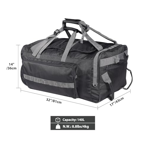 REDCAMP 85L/120L/140L Foldable Duffle Bag with Wheels, Large Travel Duffel Bag - color: 140L Black and Grey with Sturdy Bottom