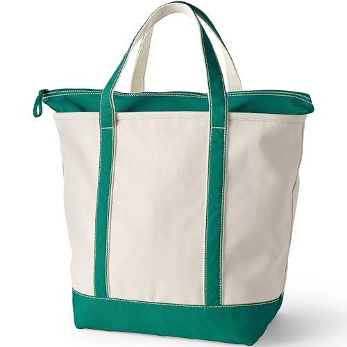 Lands' End Zip Canvas Tote - color: Natural/Bright Spruce, size: Large Long Handle