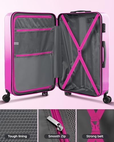 Suitour 28 inch Luggage With Spinner Wheels,Hard Shell Suitcases with Wheels TSA Checked Travel Suitcase - color: Rose Red, size: 28" Checked